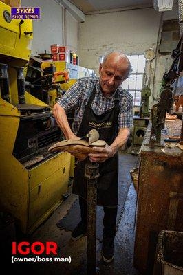 Owner of Sykes Shoe Repair hard at work!