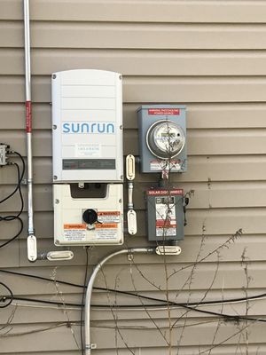 Solaredge inverter, Sunrun meter, and disconnect side by side