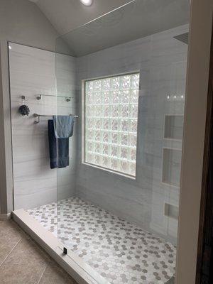 our Amazing new walk in shower and dry area! Rain shower system is heaven!