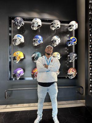 Football helmets up front