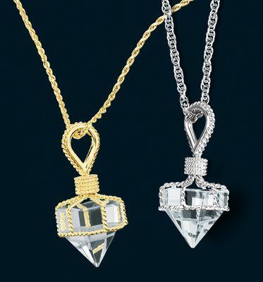 Hand-made Natural Quartz Crystal Deck Prism Pendant 18k yellow gold or 14k white gold