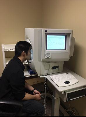 Our Visual Field machine is used as part of our standard of care in checking a patients peripheral vision.