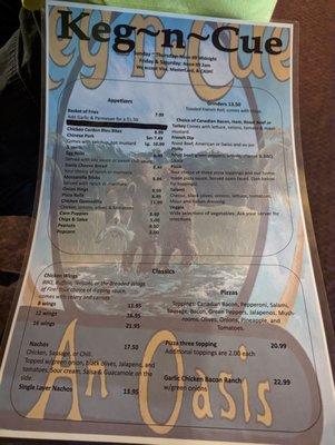 Front of menu.