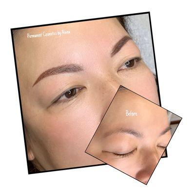 Soft shading brows right after procedure. Brows will heal soft and natural.