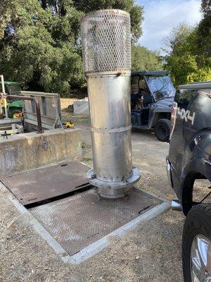 Stainless Steel vertical intake going inside of an underground water storage tank