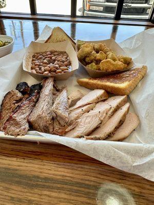 2-meat combo: brisket & turkey; pink beans & fried okra