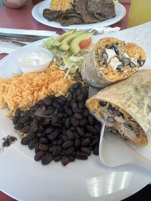 Chicken burrito with rice and beans