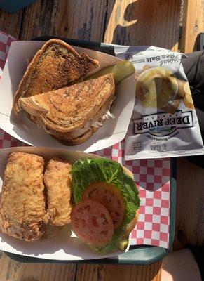 Fish burger and a fish Reuben