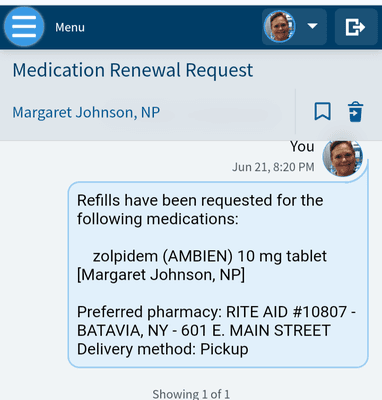 My chart proving my prescription was sent to them yesterday but here I still wait