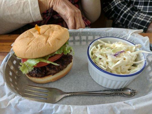 Senior menu burger and Cole slaw.