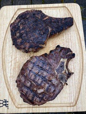 Ribeyes (one with a coffee rub)