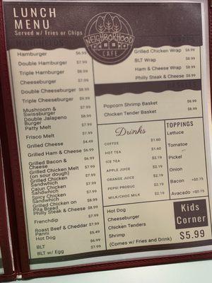 Menu - great prices.