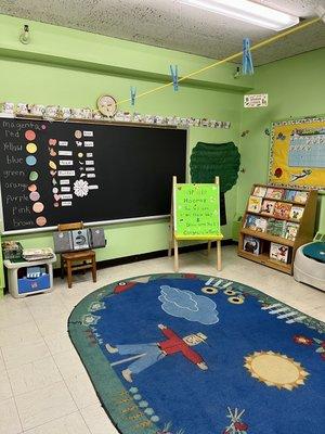 Circle time area in the 4 year-old classroom.