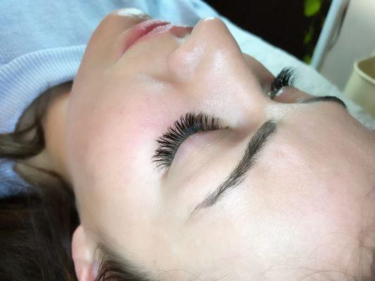 Blended set of mink and synthetic lash extensions applied by Ashley!