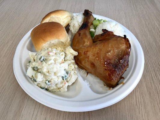 Huli Huli Chicken Plate Lunch with Hawaiian Mac Salad and Hawaiian King's Sweet Rolls