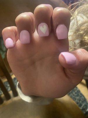 Pink nails w/ white heart