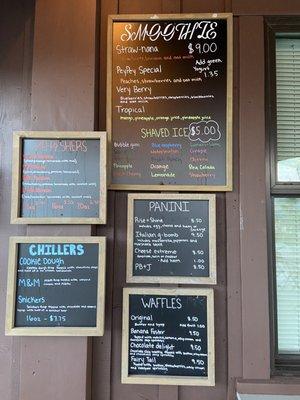 Hilltop pool snacks and drink menu