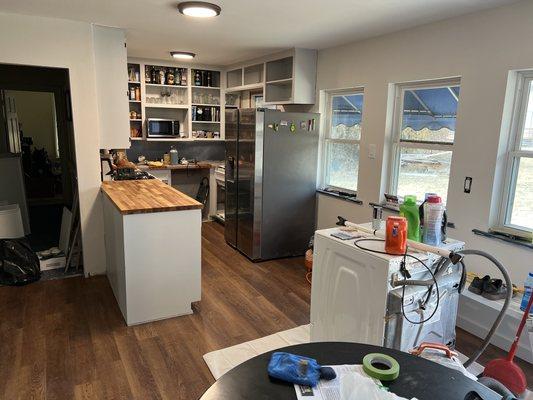 Finishing phase of a kitchen/dining room remodel.