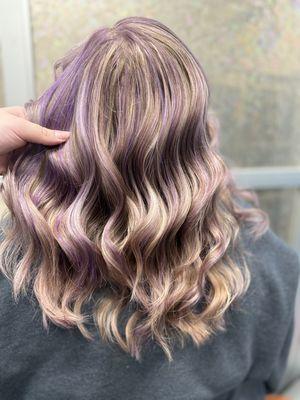 Blonde with purple streaks