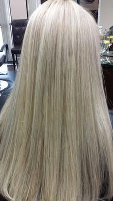 She came in with green/greyish hair w/dark gray lowlights. What she wanted was dark blonde w/light blonde highlights.