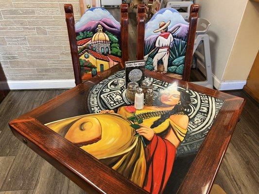 Very cool Mexican themed tables & chairs!