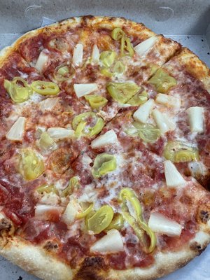 Pineapple and banana pepper pizza