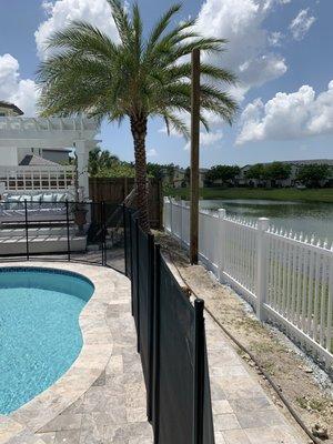 Another angle of Aluminum fence with one of the 6x6x14 post free standing