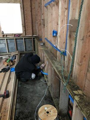 Surround Sound cable runs and mark up before spray foam insulation.