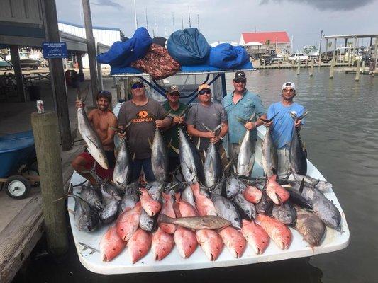 Yellowfin, red snapper, mangrove snapper and cobia! A nice mixed box