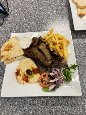 Gyros's Plate comes with your choice of 2 sides and drink