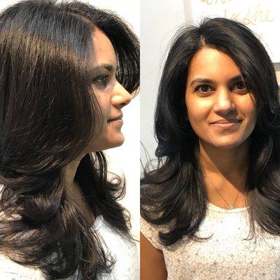 Long layered cut with classic blowout, hair by Sherrie