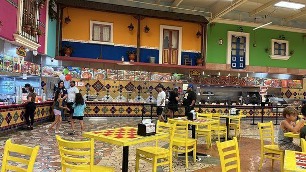 The deli line, taqueria and seating area for cafeteria