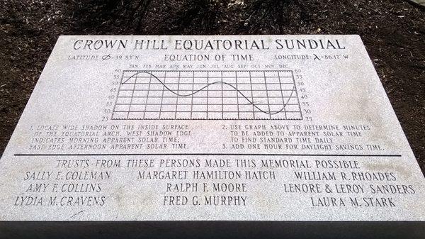 Crown Hill Equatorial Sundial by David L Rodgers 1987