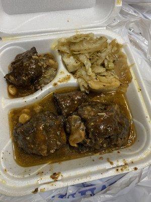 Oxtails-yum. Cabbage drowned in pepper-eww