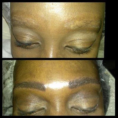 Microblading client. I created a beautiful set of Eyebrows for a client that suffered from hair loss.