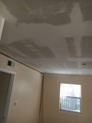 drywall patch after a water loss and texture removal.