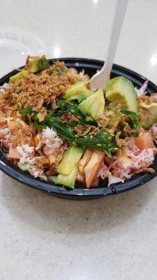 Seafood bowl with salmon and crab