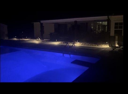 Pool lighting and walkway lighting accents your home and adds safety and security