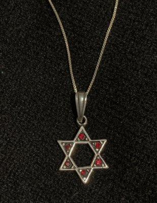 Sterling Silver and garnets star of david necklace