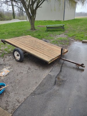 Customers trailer pulled out of ground was in terrible shape I cleaned it up and replaced the leaf springs and the hitch. $150.00