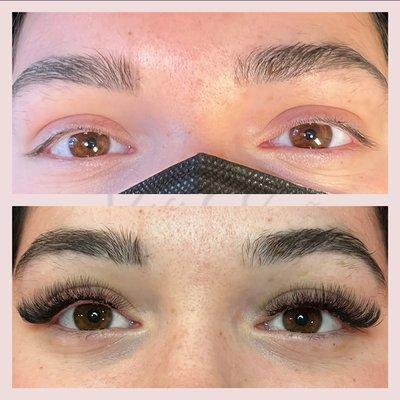 Before and After a Soft Volume Lash Set by Roxanne @missprisslashandbrow