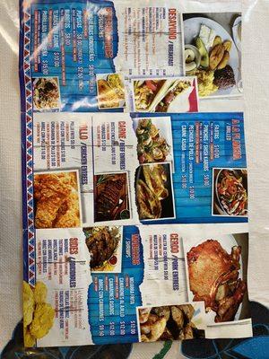 Back of the menu