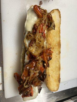 Hello Again Famous Steak n Cheese w / long hots and fried onions