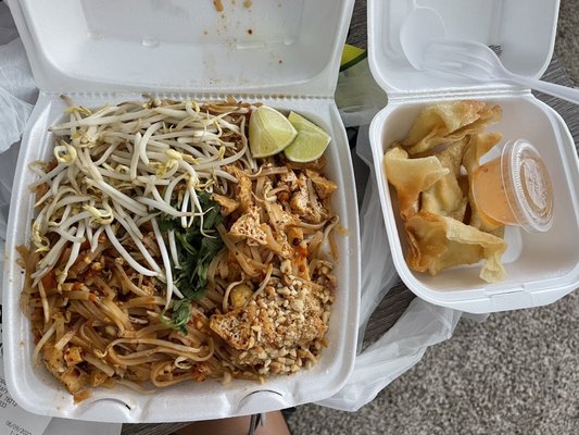 Pad Thai Noodles Vegan Cheese Rangoon