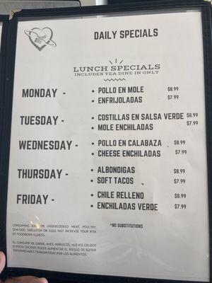 Daily specials