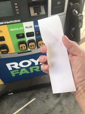 It looks like Royal Farms is using invisible ink on their receipts now.