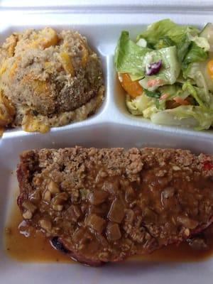 $8.72 (Meatloaf, Squash Casserole and Salad)