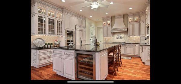 Custom cabinetry. Maple/glazed. Enkeboll molding. Designed by Pearson kitchens.