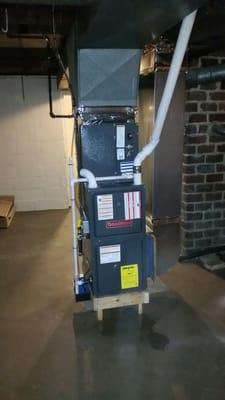 This is a typical furnace replacement with a/c placed on a stand