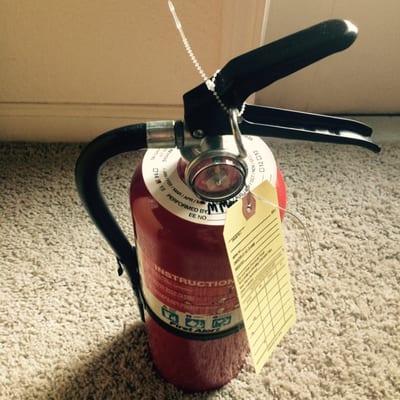 Nicely recharged 5lb home fire extinguisher (with new upper hardware) thanks to the friendly folks at All County Fire, at a great price!